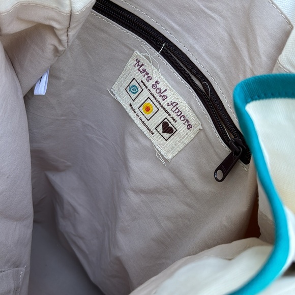 Mare Sole Amore Large Boho Embroidered / Beaded Canvas Leather Shoulder Bag - Picture 8 of 13